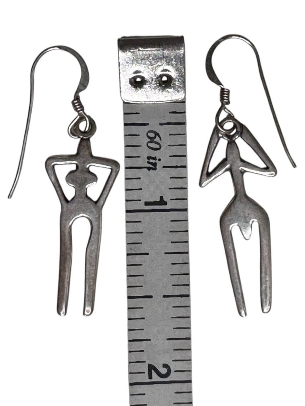 Sterling silver 925 indigenous figure couple dangle earrings - Picture 7 of 7